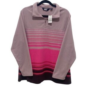 Lands' End Women’s Pink Striped Quarter Zip Fleece Pullover - NWT - Size 1XL